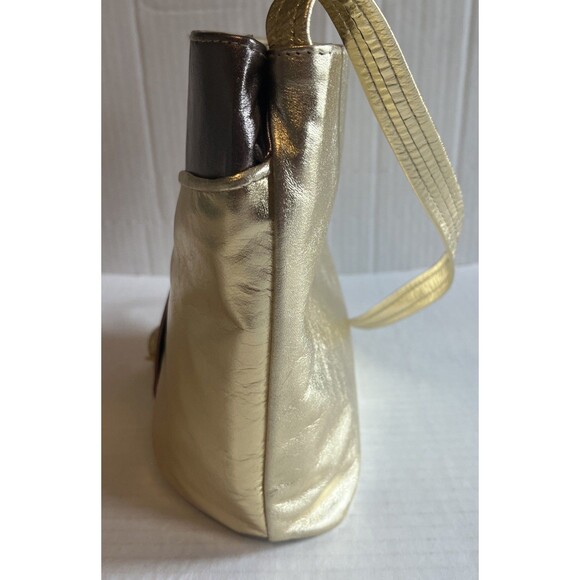 Vintage Rare Unique Metallic Berrita Italian Leather Purse Bag Gold Pockets Zip - Picture 8 of 16